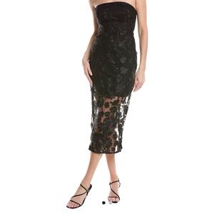 Sam Edelman Black Strapless Floral Lace Midi Dress